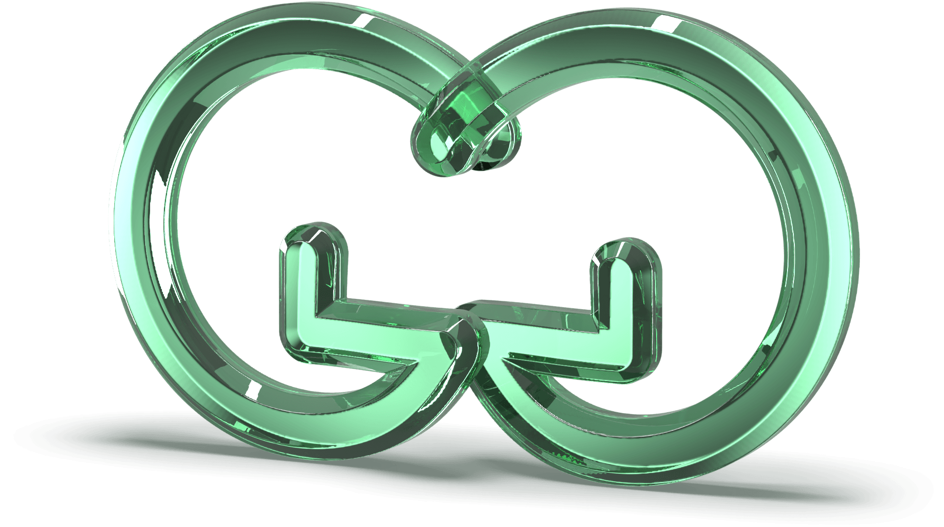 The GG mark as a chain link in green glass