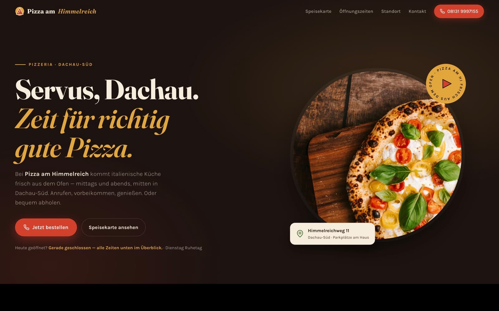 Concept website for a pizzeria in Dachau, built by GG Digital